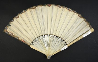 null Pâris and Venus, circa 1700
Folded fan, the leaf in skin, mounted in English,...