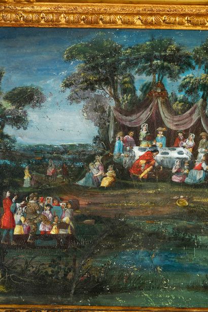 null Village feast, circa 1700
Fan leaf put in rectangle, and painted with gouache....