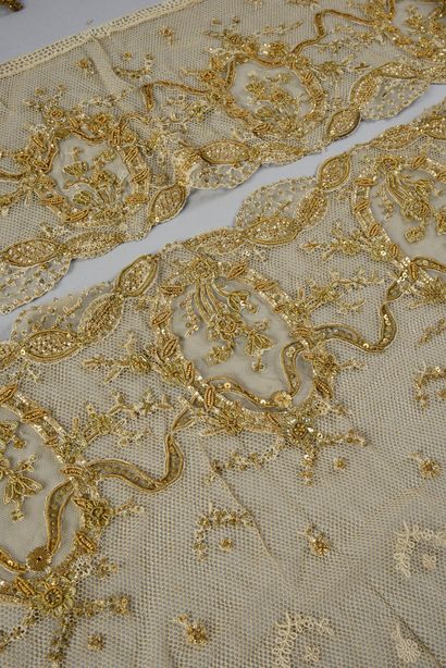 null Two embroidered flounces for evening dress, circa 1900, cream tulle embroidered...
