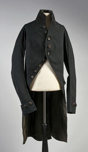  City or mourning suit, Empire period, high collar suit in black woolen cloth complete...