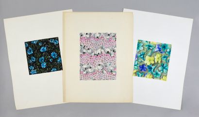 null Set of models of fabrics for fashion, mainly around 1970, gouache and ink on...