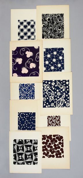  Set of models of fabrics for fashion, 1950-1960 approximately, gouache and ink on...