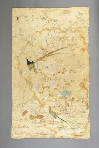 Two embroidered panels, China and Japan,...