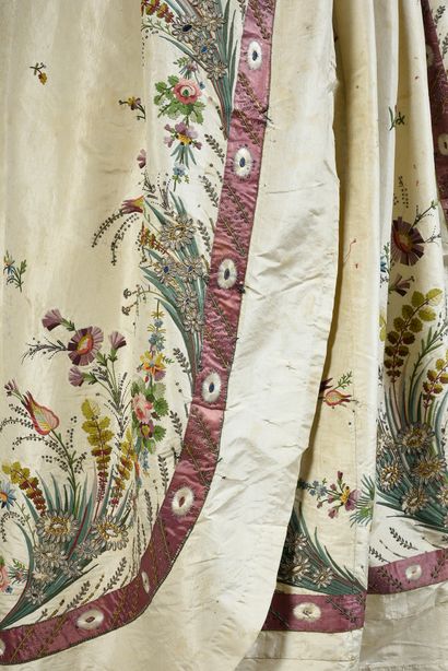  Parts of a sumptuous embroidered court dress, circa 1785, disassembled petticoat...