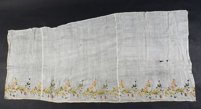 null Eléments de deux jupes démontées en mousseline brodée, fin du XVIIIe siècle,...