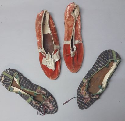  Two pairs of ladies' shoes, late 18th century, Turkish style shoes with pointed...