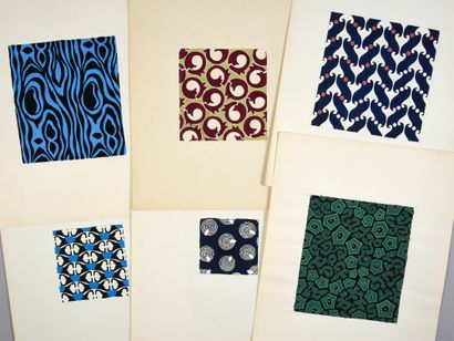 null Set of models of fabrics for fashion, 1950-1970 approximately, gouache and ink...