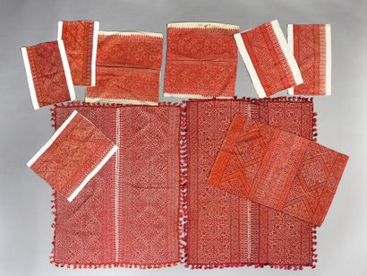 null Important set of embroideries, Fez, Morocco, early 20th century, linen canvas...