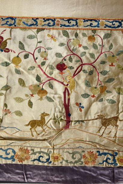  Pair of curtains with embroidered historiated borders, probably Macao workshops,...