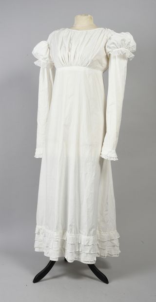 null Daytime dress, Empire period, high-waisted cream linen dress embellished with...