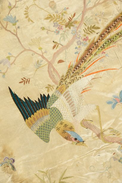 null Two embroidered panels, China and Japan, late 19th-early 20th century, pheasant...