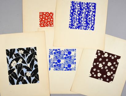 null Set of models of fabrics for fashion, 1950-1970 approximately, gouache and ink...