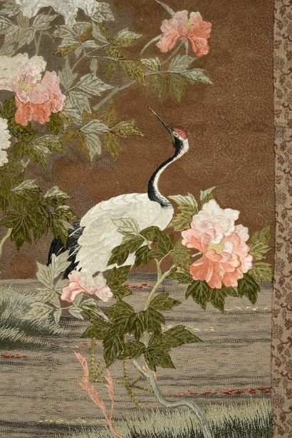 null Two embroidered panels, China and Japan, late 19th-early 20th century, pheasant...