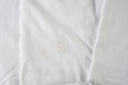 null Three sheets embroidered with the monogram under a marquis crown, late 19th-early...