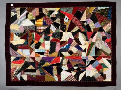 null Crazy Quilt, Angleterre ou USA, fin du XIXe siècle, patchwork de grands carrés...