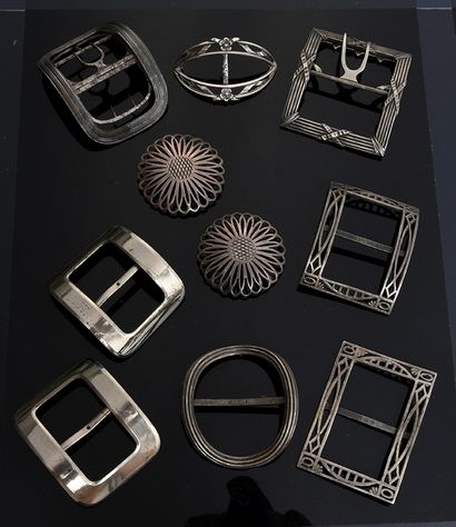  Meeting of shoe buckles, mainly from the 19th century, silver shoe buckles including...