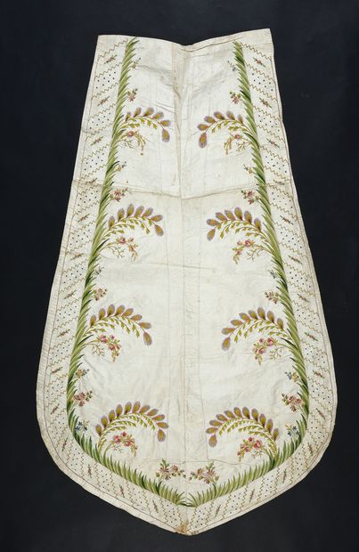  Small embroidered train, late eighteenth century, round train formed of pieces of...