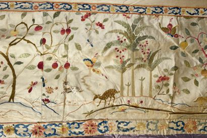 null Pair of curtains with embroidered historiated borders, probably Macao workshops,...