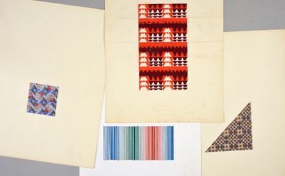  Set of fashion fabric models, 1950-1970 approx., gouache and ink on paper; mostly...