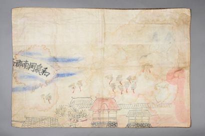 null Deux panneaux brodés, Chine et Japon, fin du XIXe-début du XXe siècle, broderie...