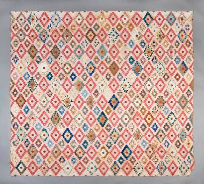 null Superbe patchwork à l'hexagone, vers 1870-1880, hexagones taillés dans de vives...