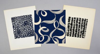 null Set of fashion fabric models, 1950-1970 approx., gouache and ink on paper; geometric...