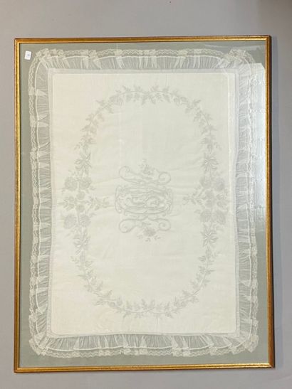 null Pair of embroidered pillowcases, first third of the 19th century, cream linen...