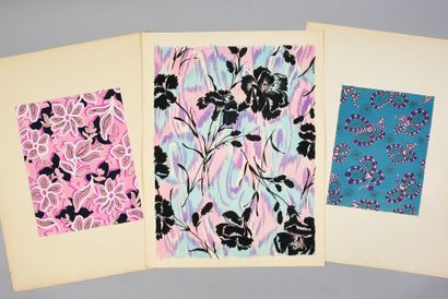  Set of fashion fabric models, 1950-1970 approx., gouache and ink on paper; beautiful...
