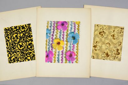 null Set of models of fabrics for fashion, 1950-1970 approx., gouache and ink on...