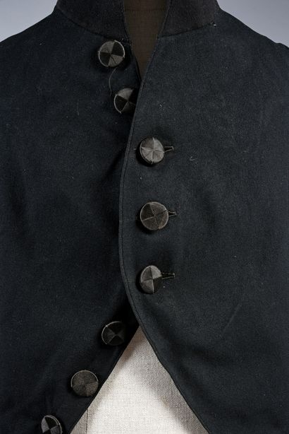 null City or mourning suit, Empire period, high collar suit in black woolen cloth...
