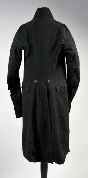 null City or mourning suit, Empire period, high collar suit in black woolen cloth...