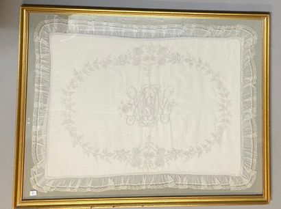 null Pair of embroidered pillowcases, first third of the 19th century, cream linen...