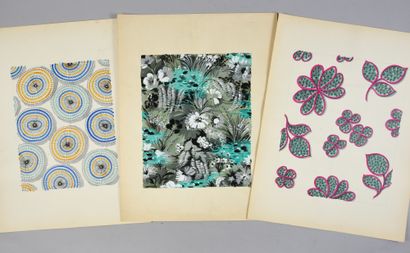 null Set of models of fabrics for fashion, 1950-1970 approx., gouache and ink on...