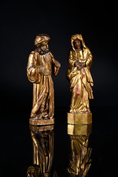 Ecole Burgondo-flamande vers 1500 
Vierge et saint personnage (Joseph d'Arimathie...