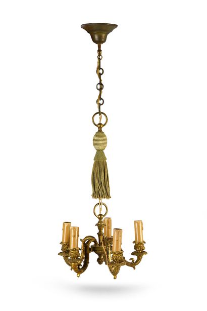 null Small 5-light chandelier in chased and gilded bronze, the binnacles decorated...