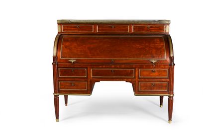 Mahogany and mahogany veneer cylinder desk,...