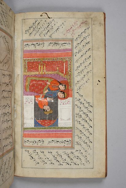 null Manuscrit illustré de 15 miniatures, extrait du Khamseh de Nizami
Pigments polychromes...