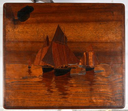 Emile GALLÉ Set of four nesting tables "Paysage de Bretagne". 
 Inlaid decoration...