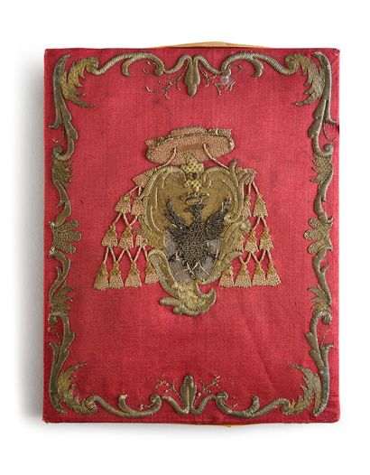 Giorgio Doria (1708-1759) 
Portfolio binding in red silk embroidered on the first...