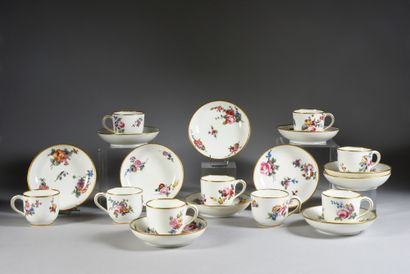 null Three Bouillard cups (1st size) and five saucers in 18th century Sèvres porcelain...