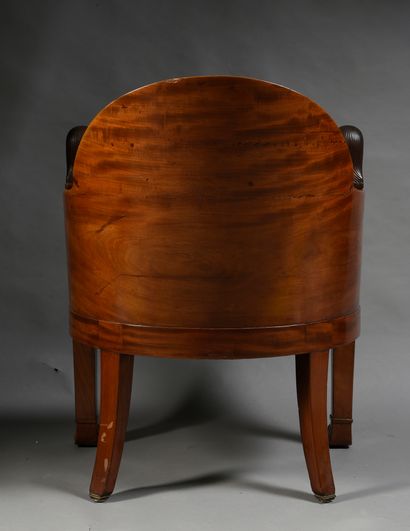 null Mahogany and mahogany veneer gondola desk armchair, the front uprights in the...