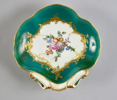  An 18th century Sèvres porcelain compotier coquille (shell pot) with hollow marks...
