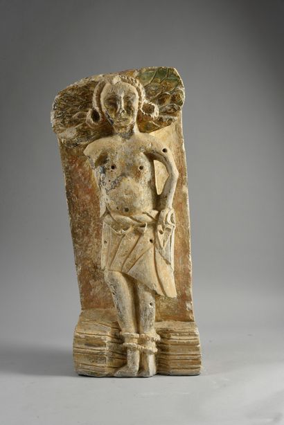 Italie ou sud de la France, XIIe siècle 
Saint Sébastien en pierre calcaire sculptée...