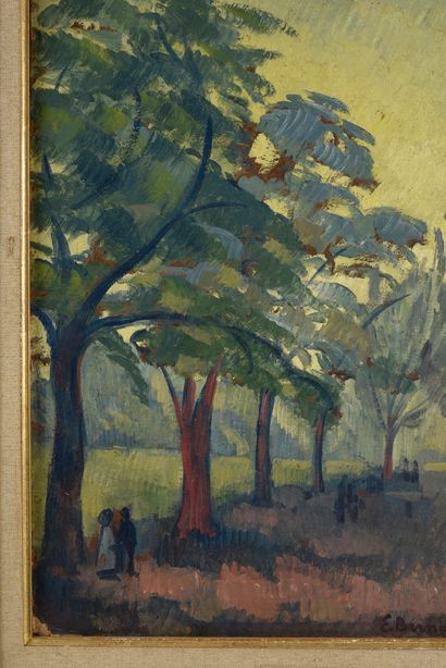 Emile BERNARD (1868-1941) 
Bois au clair de lune, circa 1887
Huile sur carton marouflé...