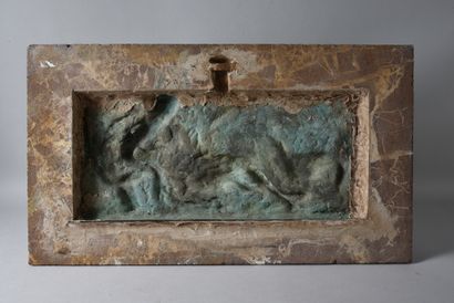 null A chased bronze plaque with a brown patina representing Diana the Huntress at...