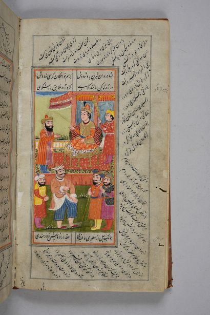 null Manuscrit illustré de 15 miniatures, extrait du Khamseh de Nizami
Pigments polychromes...