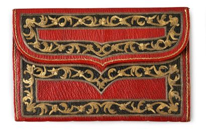 Pouch Red and black leather embroidered with...