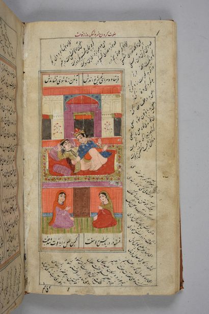 null Manuscrit illustré de 15 miniatures, extrait du Khamseh de Nizami
Pigments polychromes...