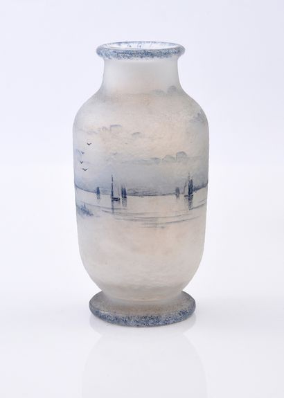 DAUM Nancy A glass paste globular vase, on a small heel and with a narrowed neck,...