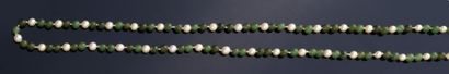 null Necklace of young girl in pearls of culture alternated with two pearls of jade,...